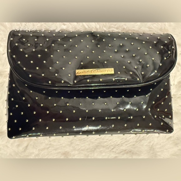 Vince Camuto Black Patent Gold Dots Cosmetic Travel Case - Picture 1 of 3